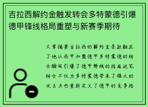 吉拉西解约金触发转会多特蒙德引爆德甲锋线格局重塑与新赛季期待